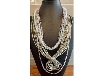 Lot Of Crystal Bead & Silver Tone Metal Bead Multi Strand Necklaces