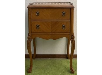 Birds Eye Maple 2-drawer Commode Side Table With Original Pulls And Decorative Metal Trim