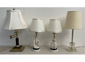 (4) Vintage Glass, Ceramic, And Brass Base Table Lamps With Shades