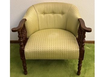 Mid-century Modern Upholstered Spindle Arm Wood Leg Side Chair