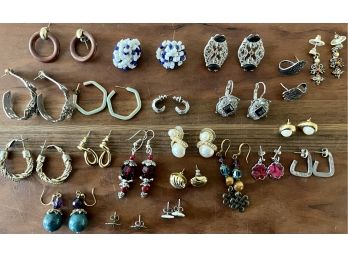 Collection Of Vintage Post Earrings - (1) Sterling Silver - Marcasite - Enamel - Faux Pearl - Bead And More
