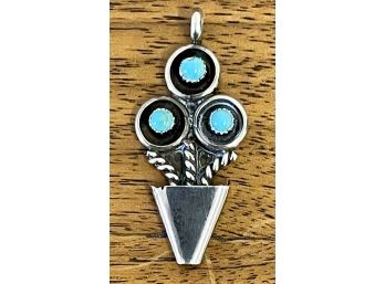 Sterling Silver And Turquoise Flower Pot Pendant