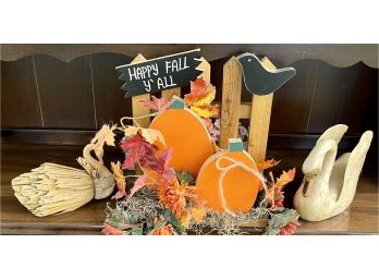 Fall Decor Including Happy Fall Yall Wood Fence With Pumpkins With (2) Swans