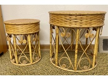 (2) Antique Round Wicker Stacking Tables