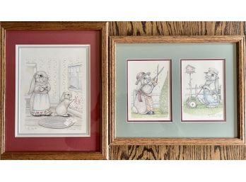 (2) Sue Rupp Framed Limited Edition Bunny Prints - Bad Hare Day 73/950 - Hare Trimmer 33/950 - Mow Hare 73950