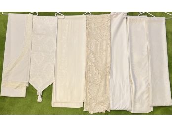 Collection Of Vintage White And Off White Table Clothes And Runners Including 60 X 80 Quaker Table Cloth