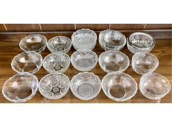 Collection Of Small Serving Bowls - France, Coin Dot, Etched Glass, Pressed Glass, And More