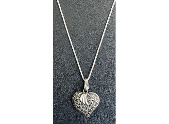 Sterling Silver Marcasite Heart Pendant With Sterling Silver 20' Box Chain - Total Weight 5.9 Grams