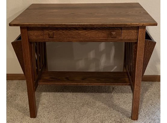 Vintage Mission Style Library Table With Pull Out Sides And Writing Drawer