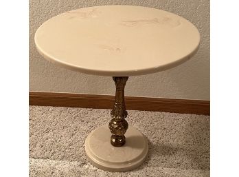 Small Vintage Marble Top Side Table With Brass Base (as Is)