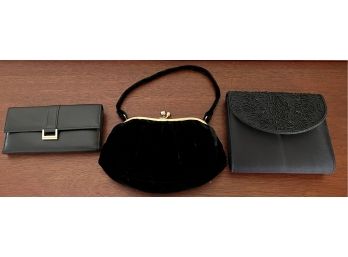 (2) Vintage Evening Bags - Velvet , Satin, And Bead, With A Even Picone Leather Wallet