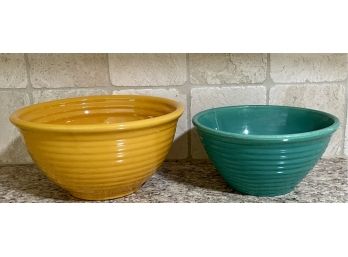 (2) Antique Pottery Stoneware Bowls Green No. 12 And Yellow