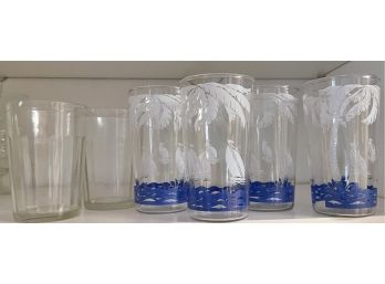 (4) Sailboat Swanky Swigs And (2) Ribbed Anchor Atlas Glasses