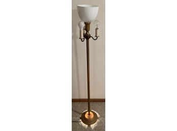 Vintage Four Bulb 60 Inch Floor Lamp With White Glass Globe And Lighted Base