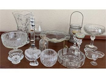 Large Lot Of Clear Pressed Glassware - Compotes, Bowls, Barometer, Eye Wash, And More