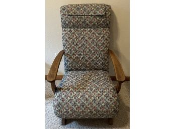 Vintage Floral Upholstered Rocking Chair With Wood Arms And Base