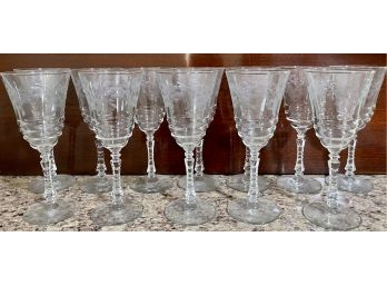 (12) Vintage Crystal Flower Etched Wine Glasses