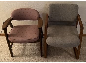 (2) Vintage Grey And Purple Upholstered Arm Chairs