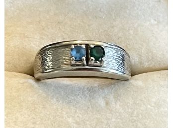 10K White Gold With Green And Blue Stones Size 5.5 Weighs 3.6 Grams