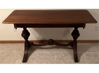 Antique Cherry Wood Trundle Table With Built In Leaf