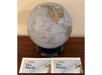 12 Inch Replogle Land And Sea Globe With Plastic Base And (2) National Geographic World Map