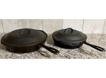 (2) USA Cast Iron Skillets With Lids 10.5' And 5' R