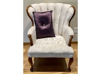 Vintage Weberg Industries Cream Brocade Tufted Side Chair With Wood Legs And Trims
