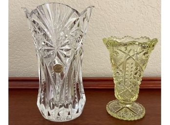 Cristal D'arques France Lead Crystal Vase And Vaseline Daisy And Button Vase