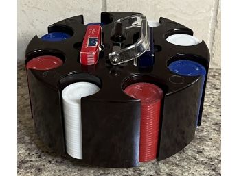 Vintage Poker Caddy With Chips And Cards