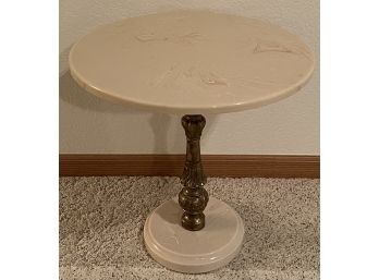 Small Vintage Marble Top Side Table With Brass Base