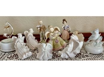 Collection Of Resin Angels - Candle Holders, Betty Singer, 2 Music Boxes, And 2 Japan Figurines