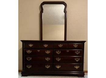 Vintage Kincaid Cherry Wood 8-drawer Mirrored Dresser With Brass Pulls