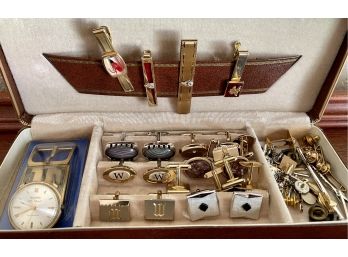 Men's Leather Jewelry Box With Cuff Links, Tie Tacks, Pocket Watch, And More - Anson, Swank, And More