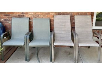 (4) Metal Frame And Material Outdoor Chairs (2) Green And (2) Tan