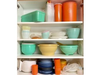 Large Collection Of Vintage Tupperware And Lids - Orange Canisters, Bowls, Colanders, And More