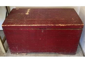 Large Antique Handmade Wooden Chest With Key (as Is)