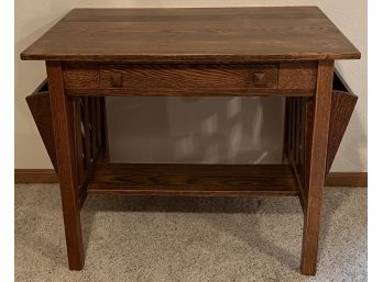 Vintage Mission Style Library Table With Pull Out Sides And Writing Drawer
