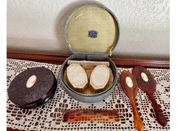 Vintage Dresser Lot - Pyralian Brush And Comb Set And Avon Cameo Brush Comb And Mirror Set