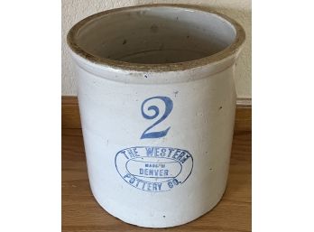 Antique The Western Pottery Co. Denver 2 Gallon Porcelain Crock