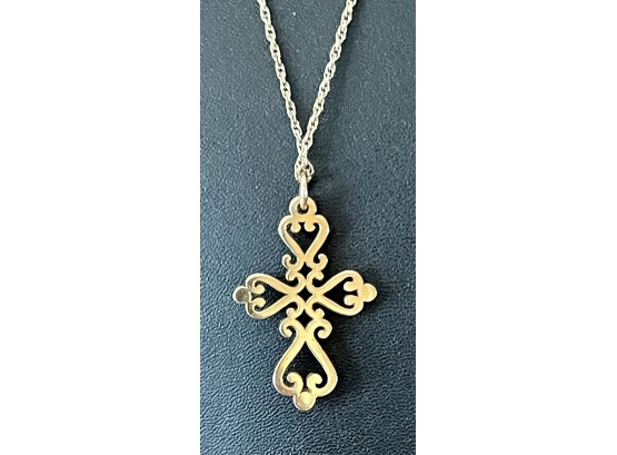 Vintage 14K Gold Cross And Chain Necklace & Pendant 24' Long Total Weight 12.4 Grams