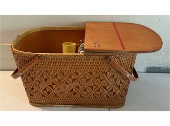 Vitage Redmon Wicker Picnic Basket With Contents - Trays, Cups, Table Cloth, And More