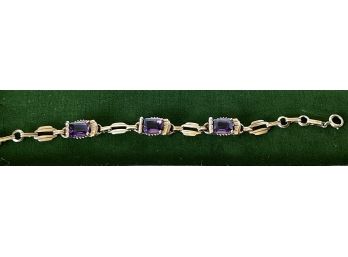 Vintage 14K Gold And Amethyst Stone Bracelet 7 Inches Long Total Weight 11.9 Grams