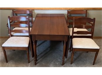 Vintage Statton Trutype Americana Cherry Drop Leaf Table, (4) Ladderback Chairs, And (2) 9 Inch Leaves