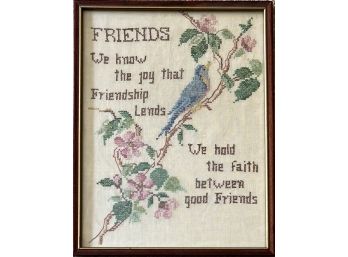 10.75 X 13.75 Inch Vintage Friends Cross Stitch In Frame