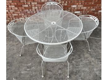 Vintage White Wrought Iron Round Patio Table With (4) Chairs