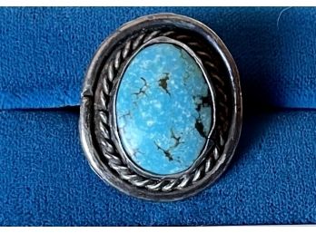 Old Pawn Navajo Sterling Silver And Turquoise Ring Size 7