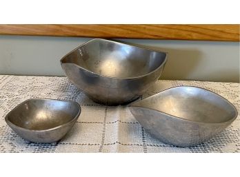 (2) Nambe Alloy Bowls 527 And 567, And (1) Small Silver Tone Bowl