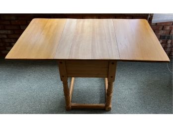 Small Solid Oak Drop Leaf Table With Carved Legs