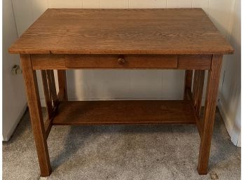Antique Solid Oak Single Drawer Writing Desk