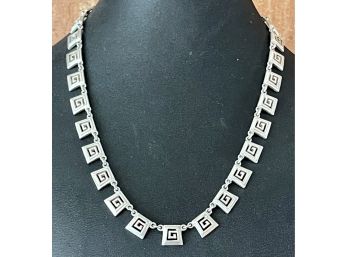 Sterling Silver Vintage Greek Key Style Necklace 16' Long Total Weight 39.3 Grams